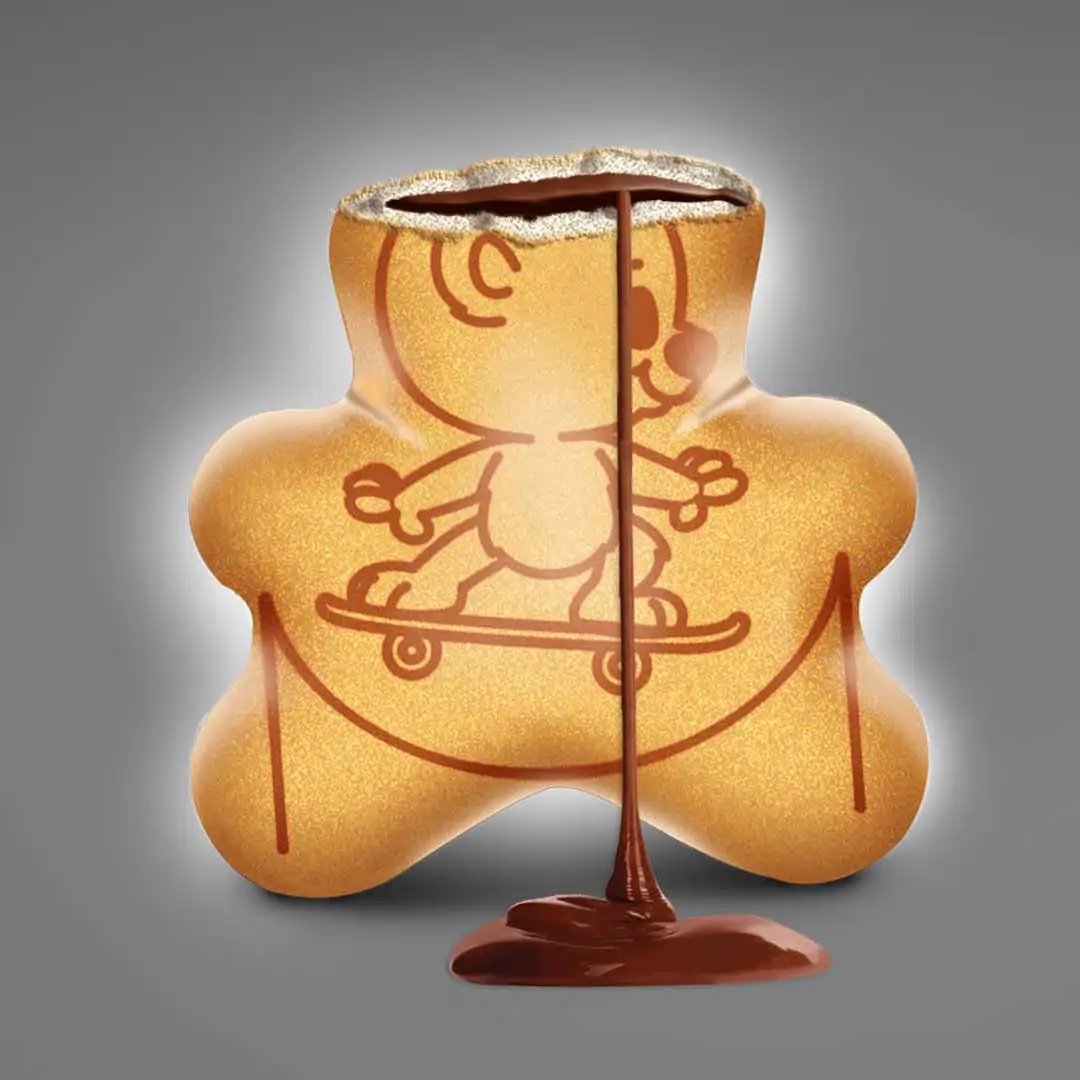 chocolate oozing out from biscuit standing