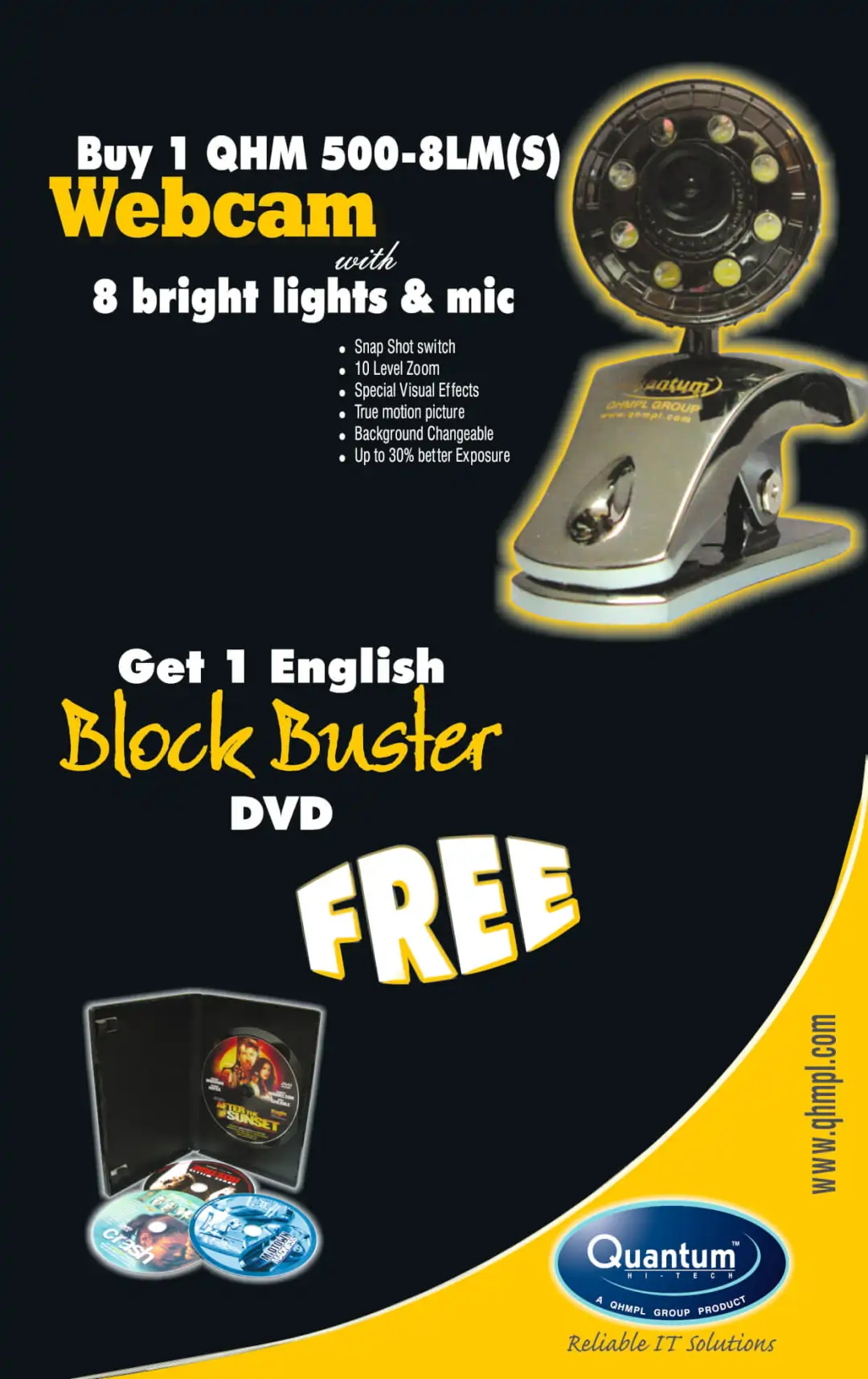 a black and yellow advertisement with a black and yellow text